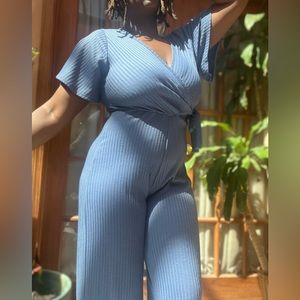 Blue Jumpsuit wrapped waist